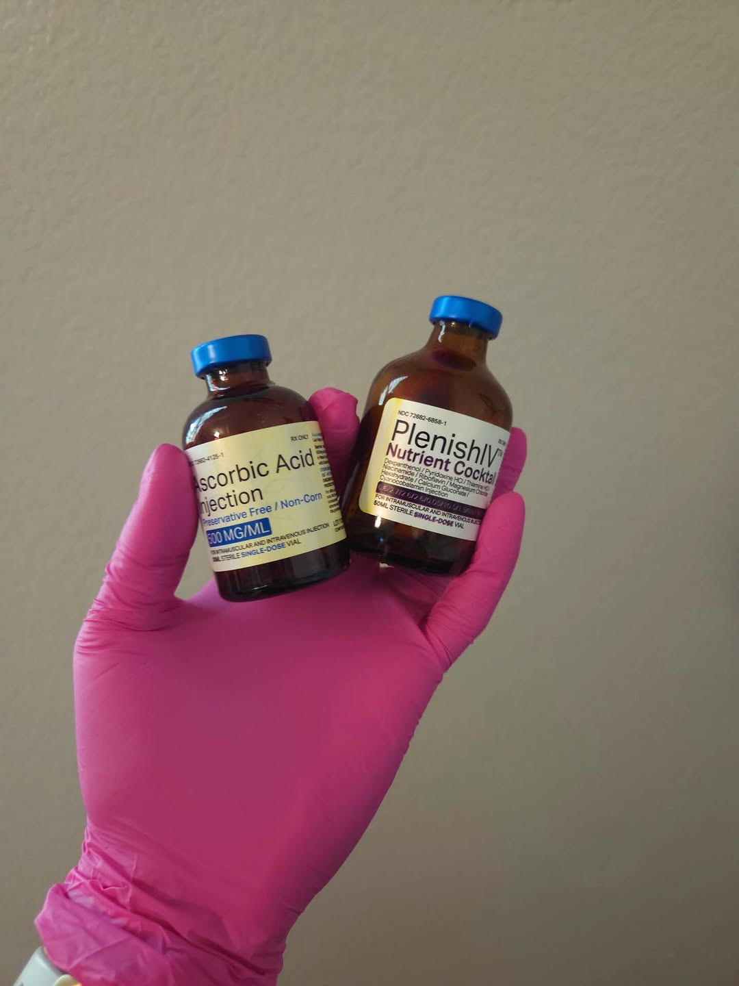 Labeled vitamin vials used in The Well Company's IV drips